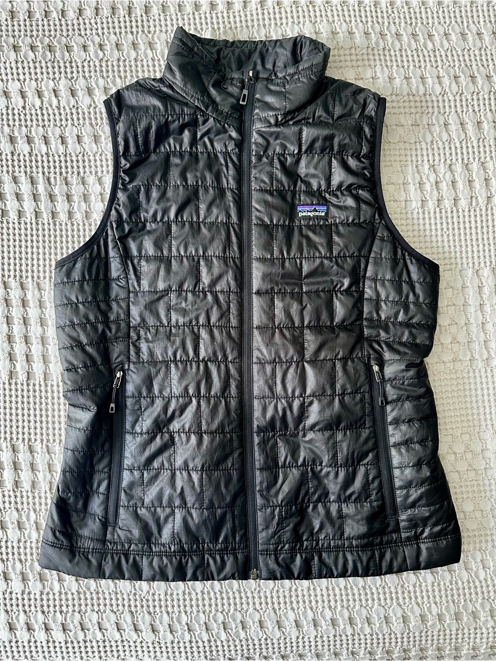 Patagonia Black Quilted Women's Down Vest with Stand Collar
